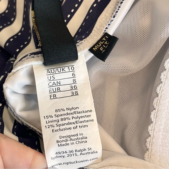 NipTuck Swimsuit One Piece Navy Blue White Stripes Multi Fit Cup 6 - Picture 6 of 9